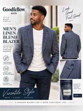 Goodfellow & Co Men's Linen Blend Blue Blazer size large